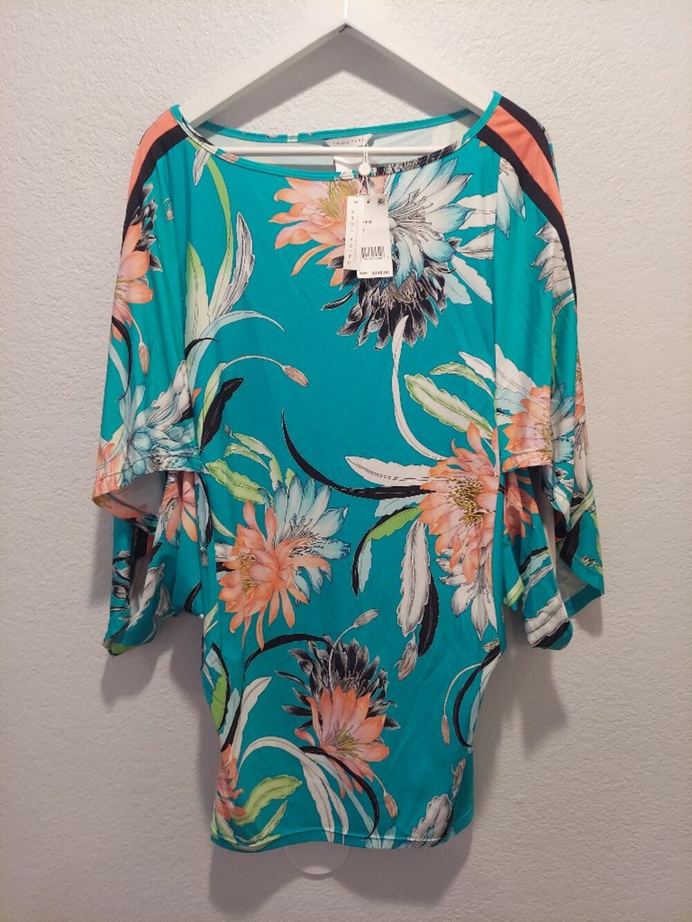 Trina Turk Swim & Spa Tropical Floral Tunic Cover Up NWT Teal Blue Pink M - Picture 4 of 6